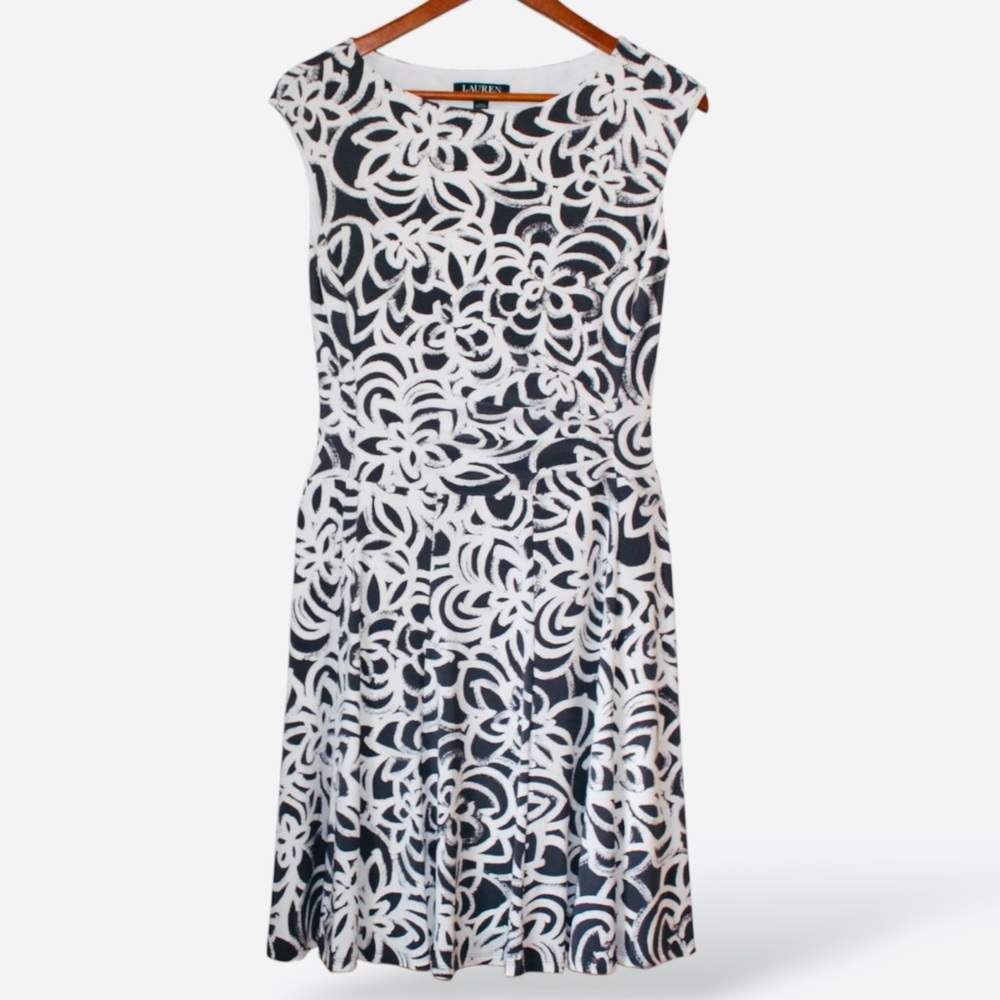 Lauren Ralph Lauren Womens Size 6 Gray & White Floral Fit & Flare Dress